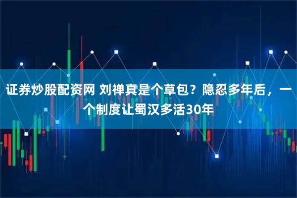 证券炒股配资网 刘禅真是个草包？隐忍多年后，一个制度让蜀汉多活30年